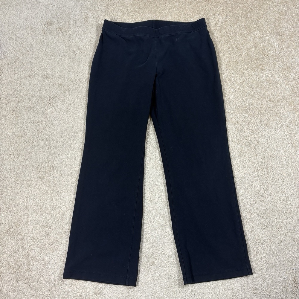 LL Bean Womens Black Cotton Lycra Knit Straight Leg Pull On Pants L REG 252075